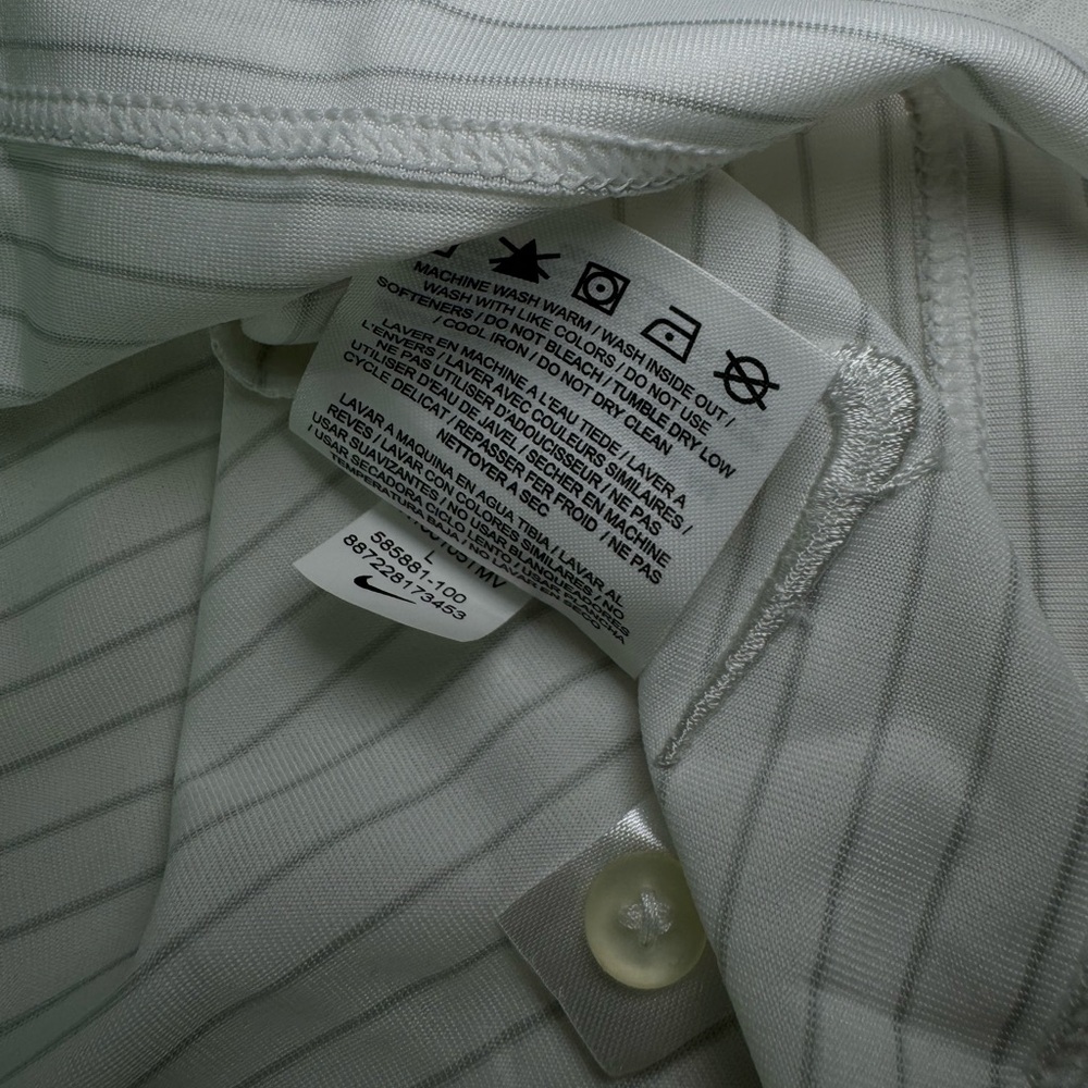 NWT - NIKE Golf Polo Tour Performance DriFIT Sleeveless White Striped Large Logo - Picture 8 of 10